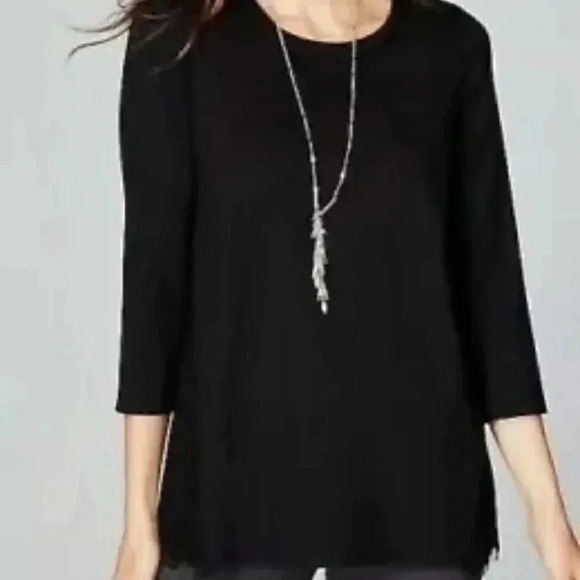 J. Jill Ponte Women's Black Medium 3/4 Sleeve Lace Viscose Nylon Stretch Top M - Picture 1 of 7